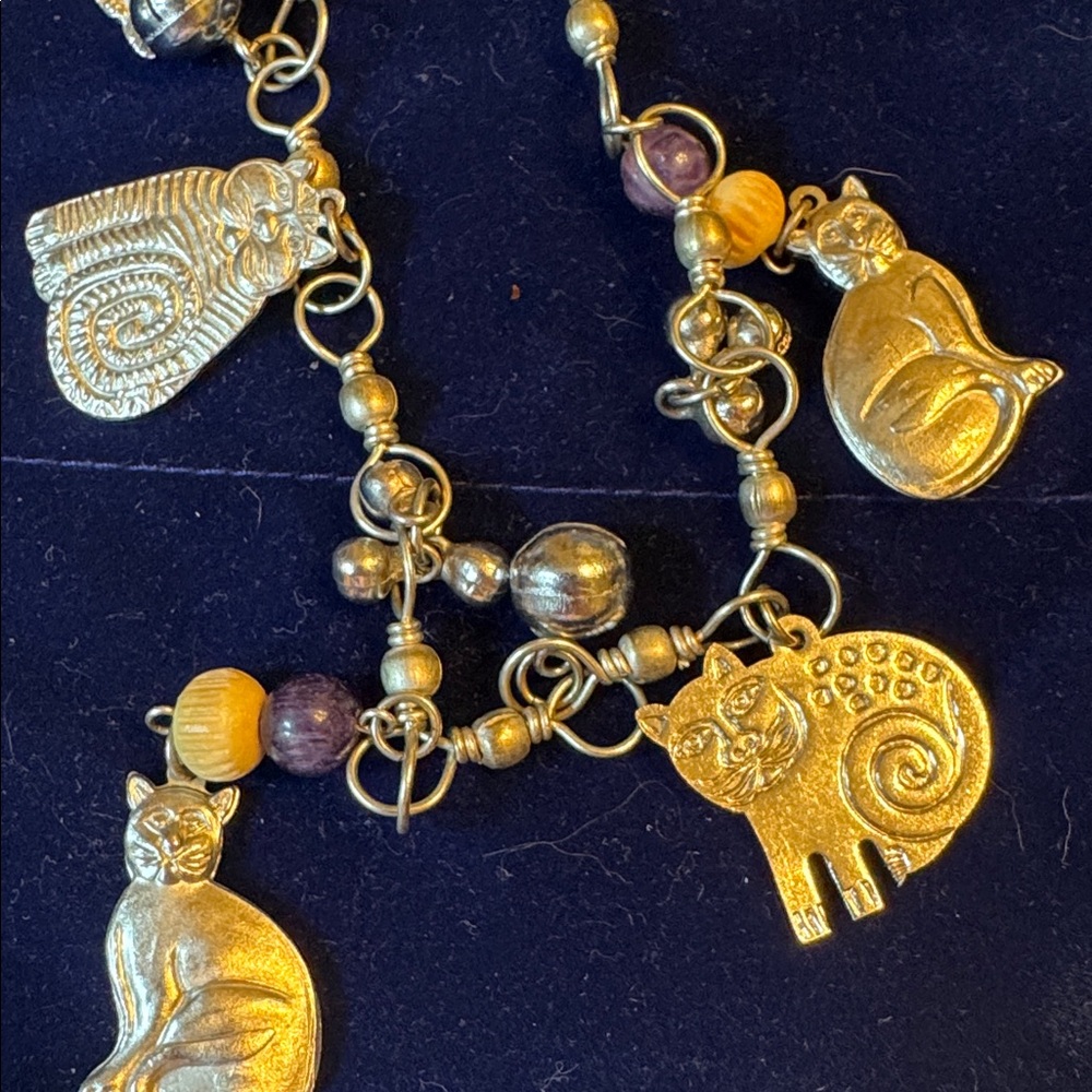 CATS Silver and Purple beads BELLS Necklace 🐈‍⬛